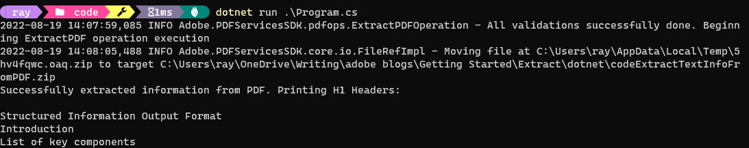Example running in the command line