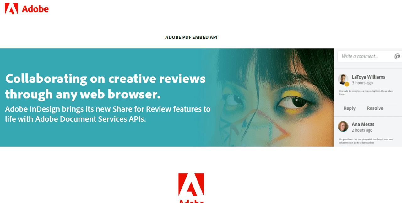 Adobe InDesign Share for Review built with PDF Embed API
