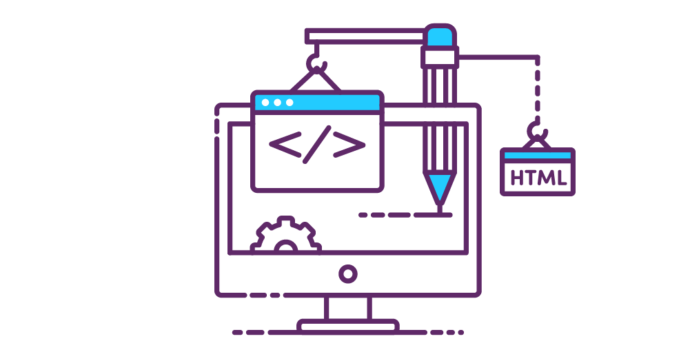 Illustration of a computer with construction equipment