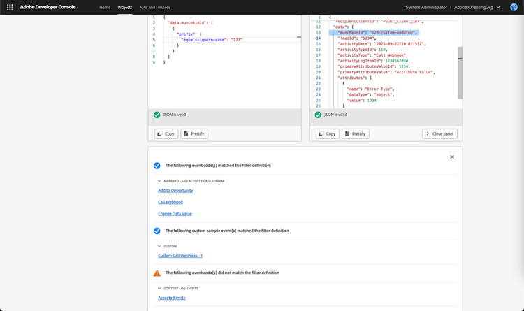 Test your filter against custom sample events