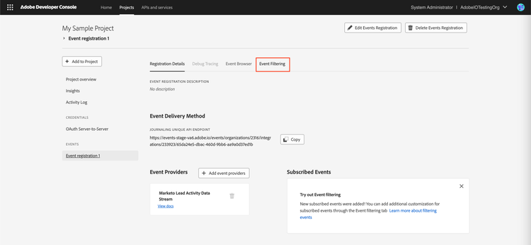 Event Filtering Tab