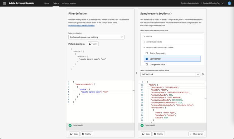 Create your JSON filter definition