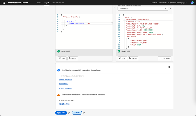 Test your filter against sample events