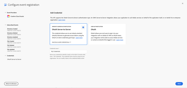UI for selecting authentication type