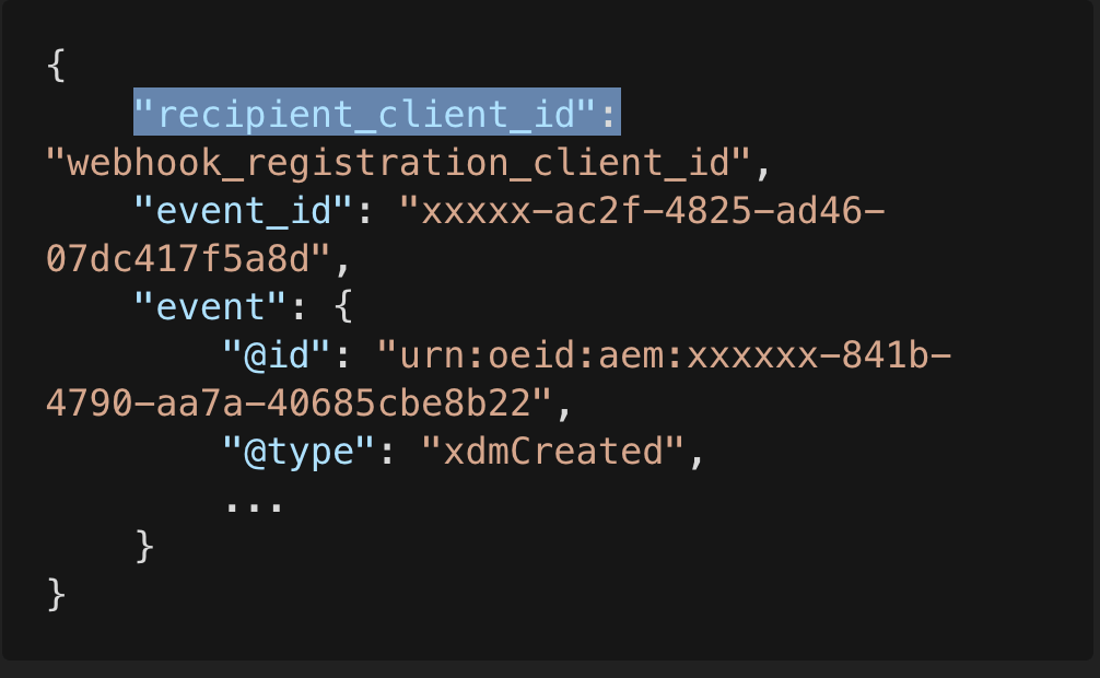 Sample XDM format asset event payload