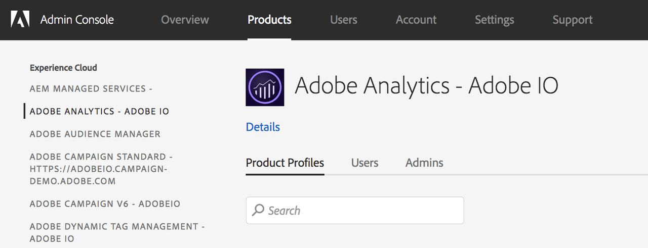 Admin Console products page
