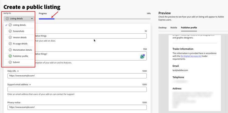 Public listing details jump to