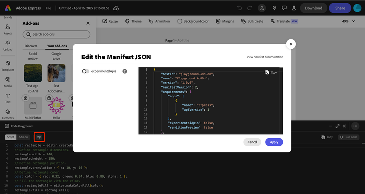 Script Mode Manifest Settings