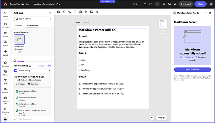Markdown Parser add-on
