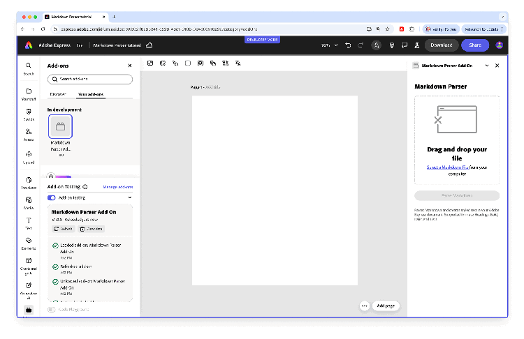 Markdown Parser complete add-on