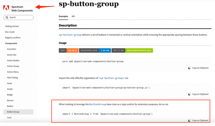 ButtonGroup import from SWC reference