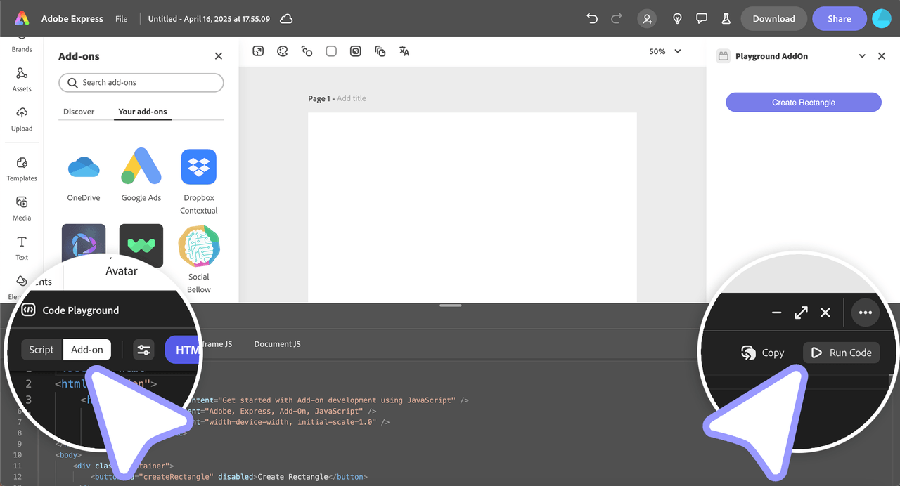 Code Playground Add-on Mode