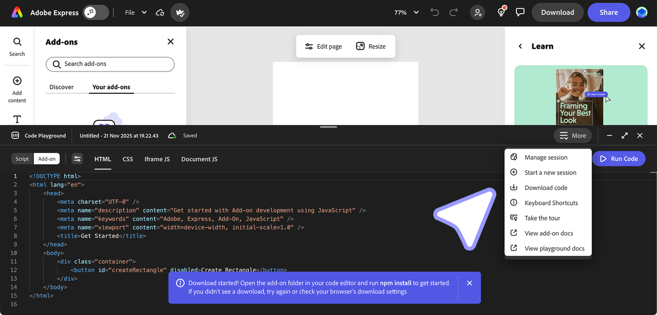 Code Playground Download code