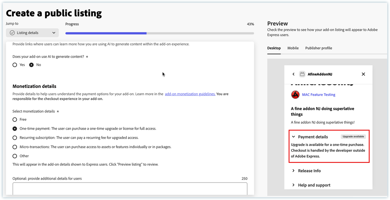 Monetization details