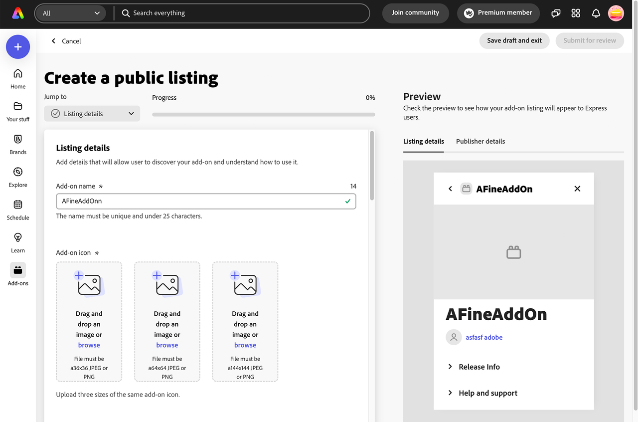 Public listing blank