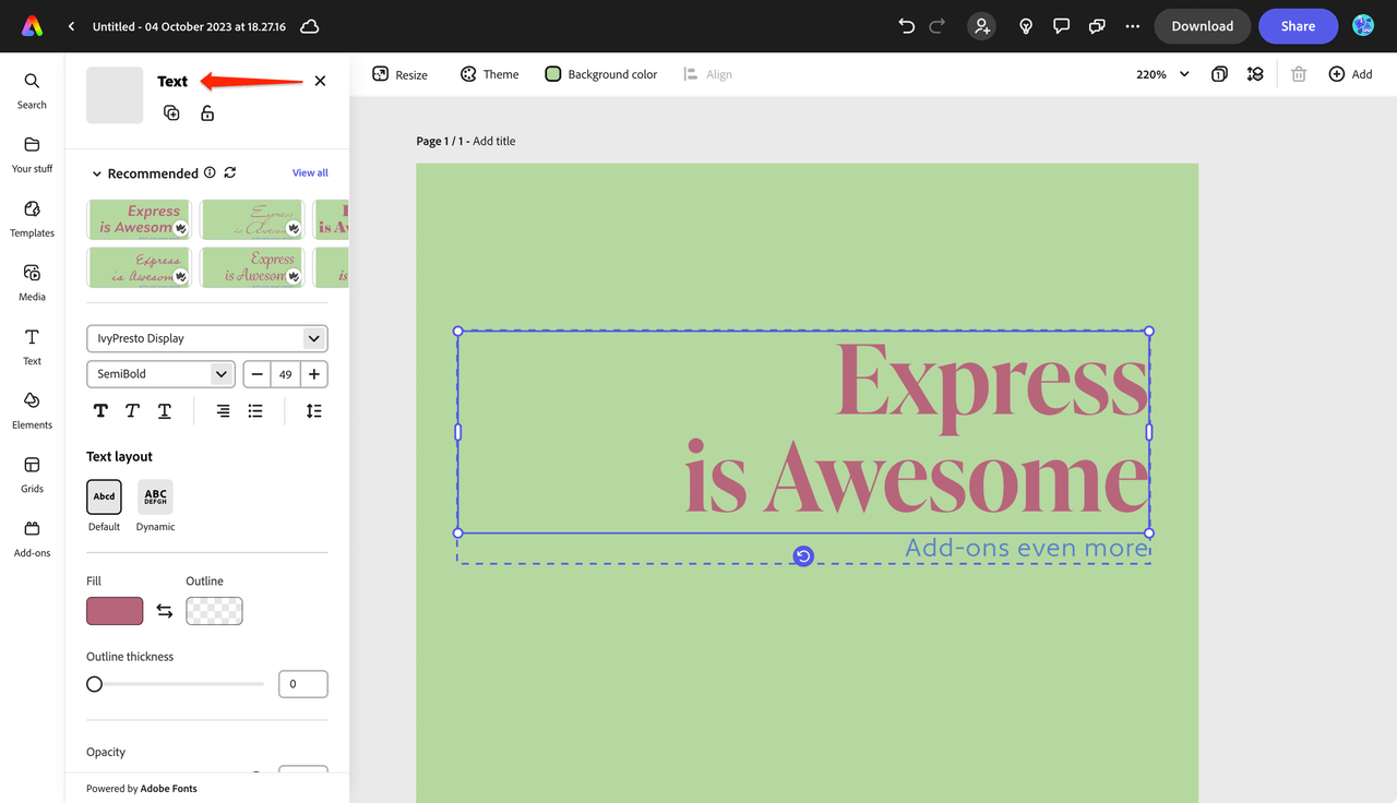 Express Text Panel