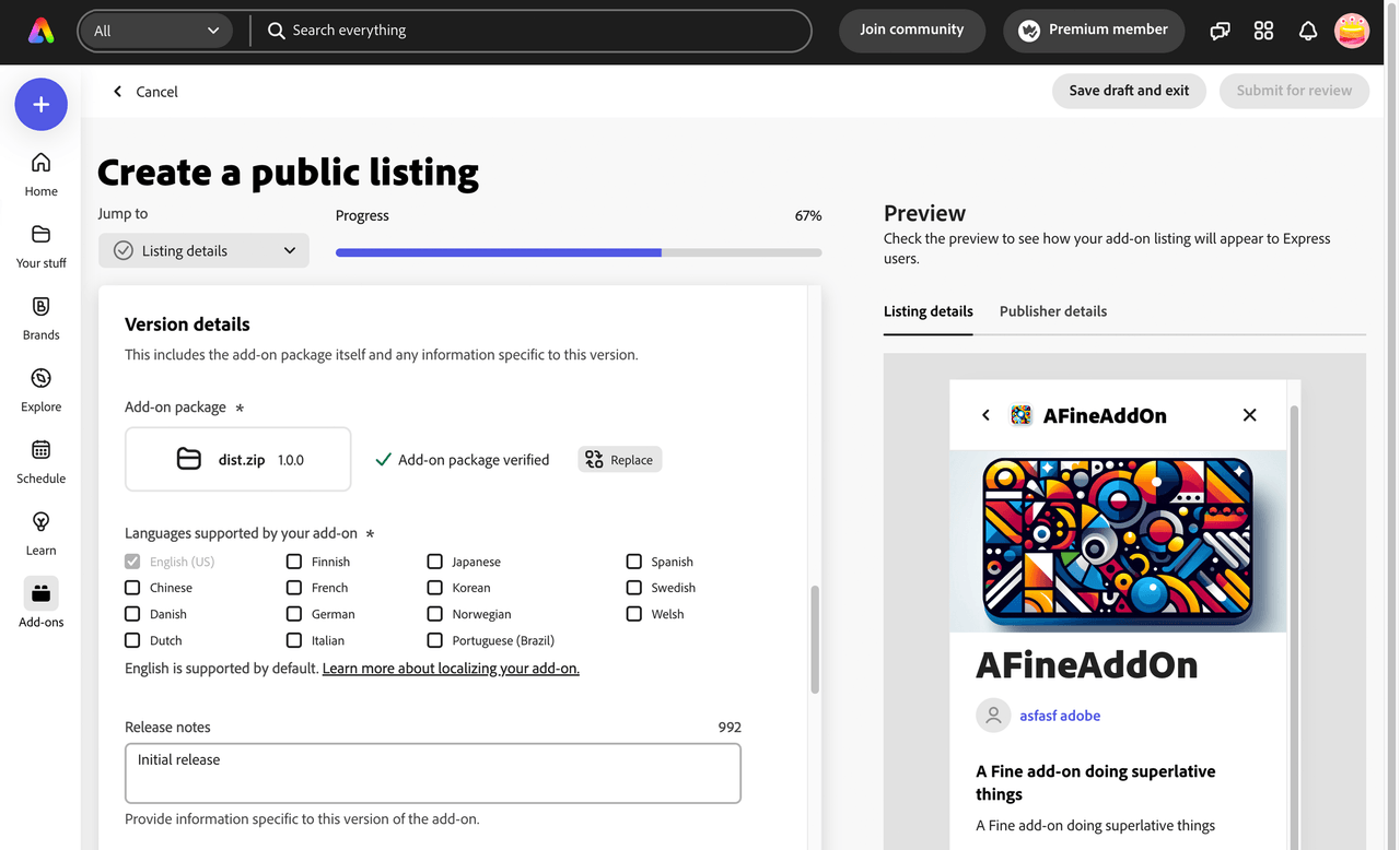 Public listing upload success