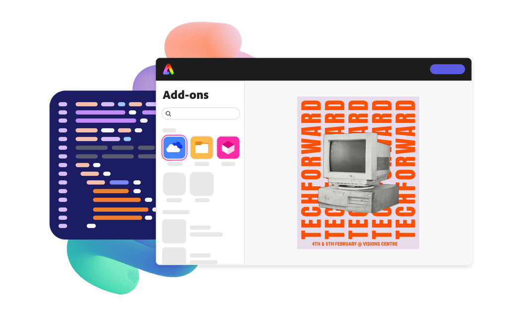 Abstract illustration of add-ons panel in Adobe Express