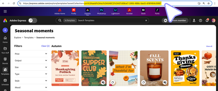 Template Browser - collection URN