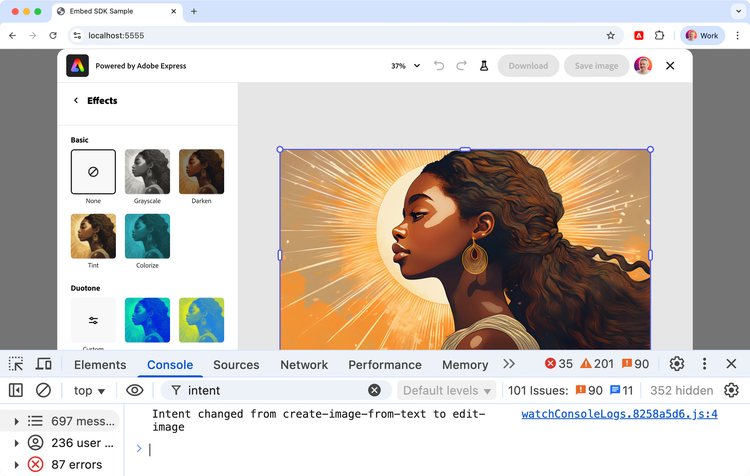 Generate image intent change