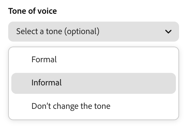 Translate panel showing the tone Picker open with Formal, Informal, and Don't change the tone options visible