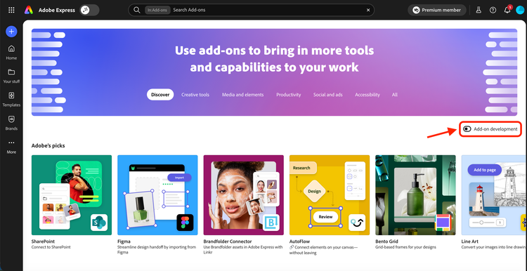 Add-on development toggle in the Add-ons panel
