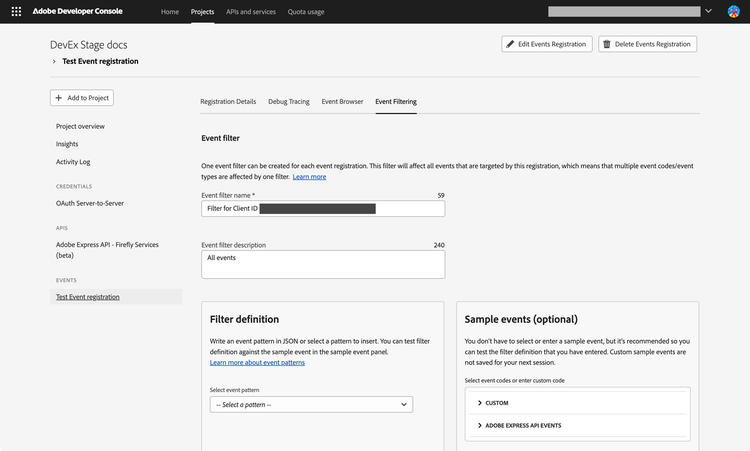 Developer Console Event Filtering