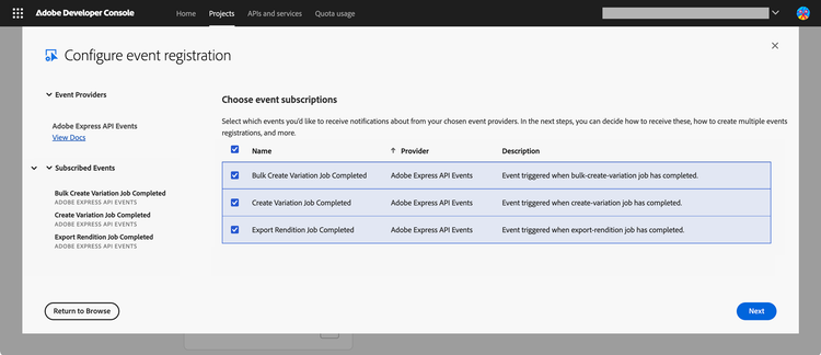 Developer Console Event Subscription