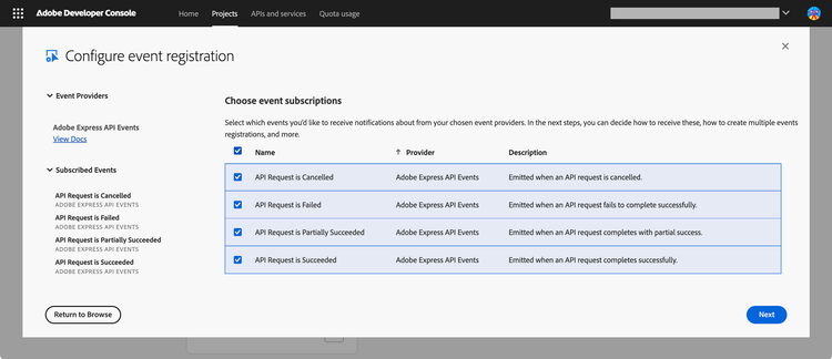 Developer Console Event Subscription