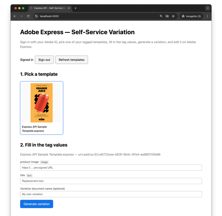 Inspect the template's tagged elements