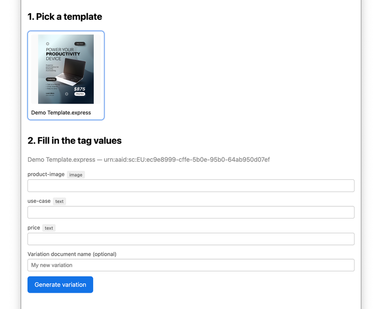 Inspect the template's tagged elements