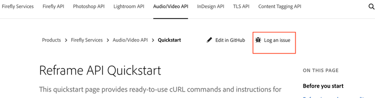 Log an issue button