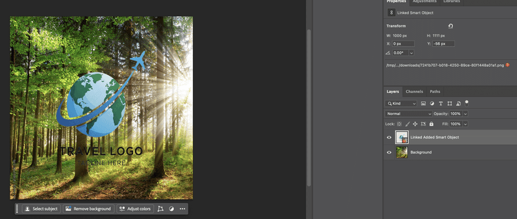 After replacing with linked smart object