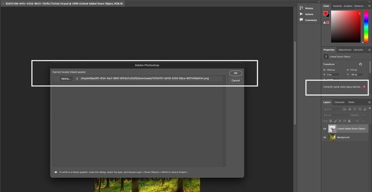 Missing file prompt in Photoshop