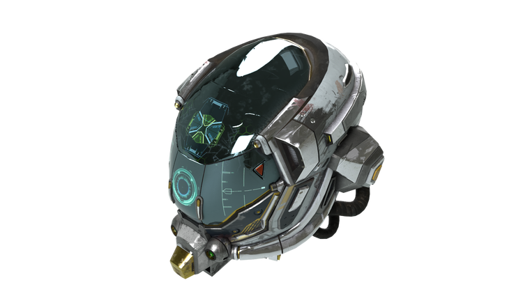 A spaceage helmet seen from the side