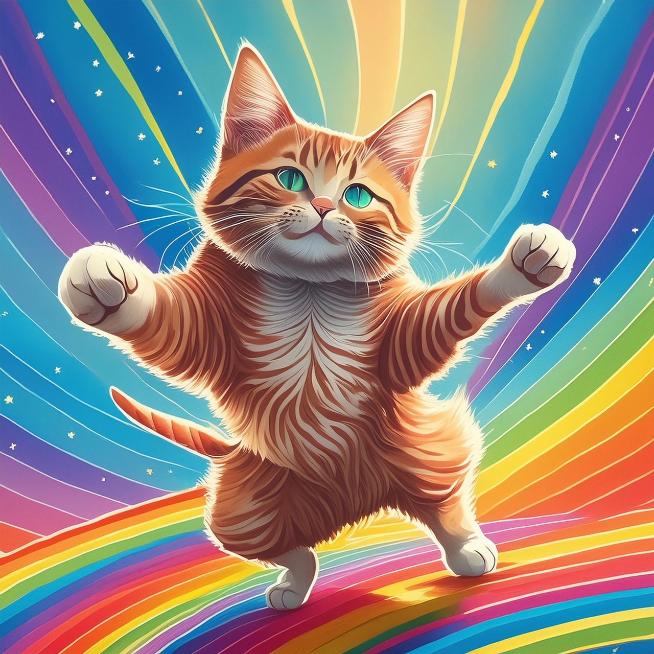 a cat dancing on a rainbow