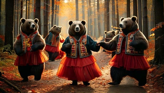 bears in dresses dancing