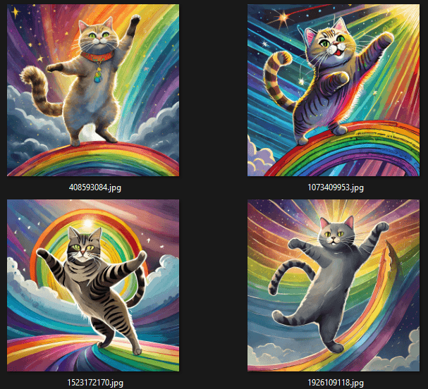a cat dancing on a rainbow