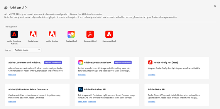 API and services page — Workflow Builder API card