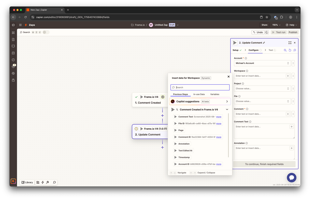 Example of available fields