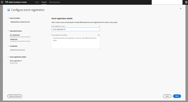 Event registration details