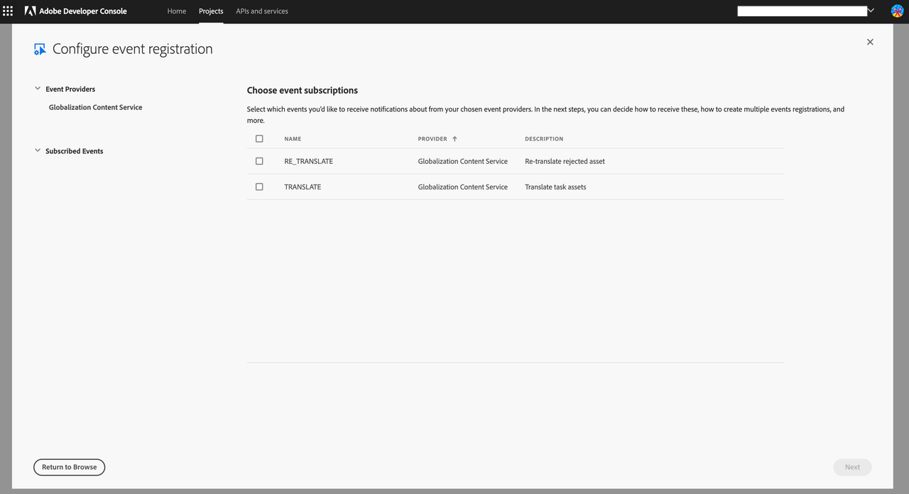 Configure events