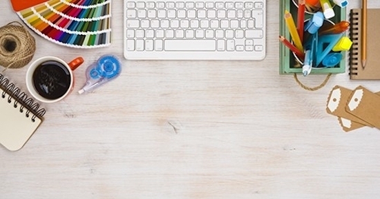 Stock image of a keyboard and paint swatches