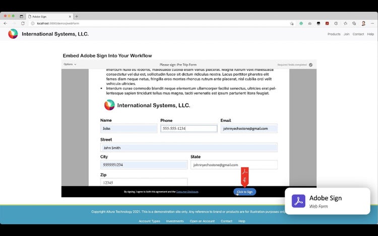 Example of company embedding Adobe Sign into their workflow.