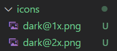 screenshot of a file structure. The folder icons contains two files: "dark@1x.png" and "dark@2x.png"