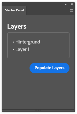 A Photoshop panel with a list of layer names and a button called "Populate Layers"