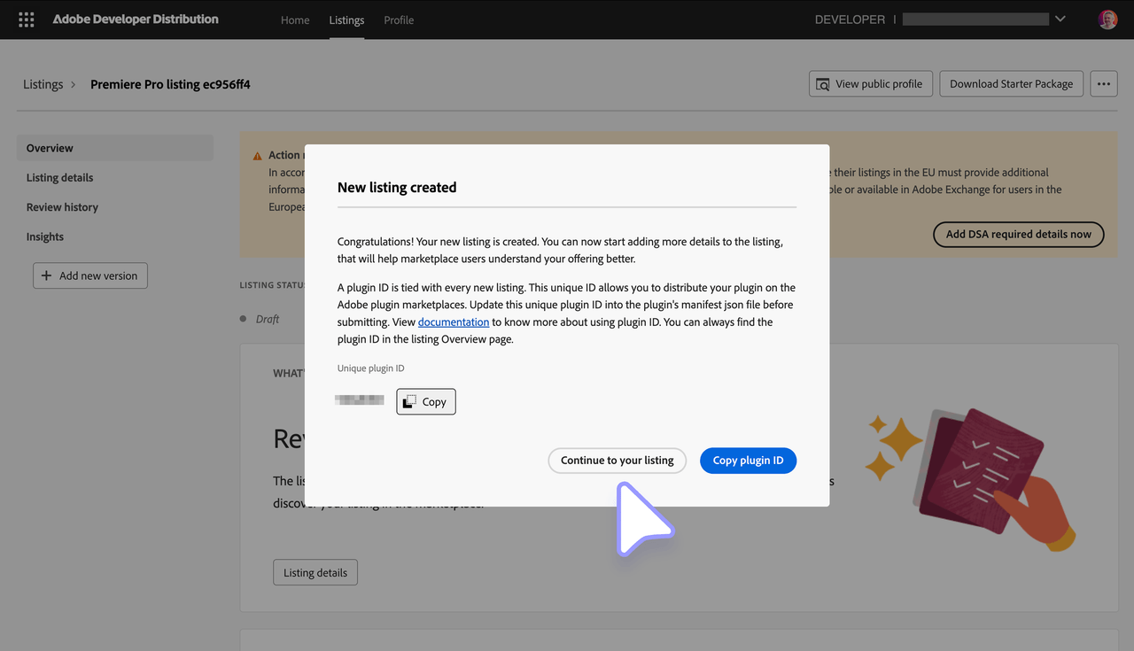 Developer Distribution - Create a new listing