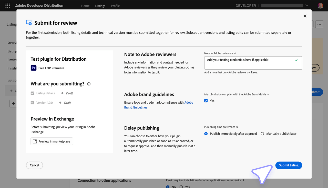 Developer Distribution - Submit for review
