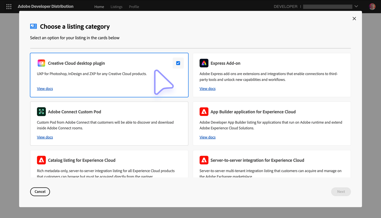 Developer Distribution - Creative Cloud Desktop plugin