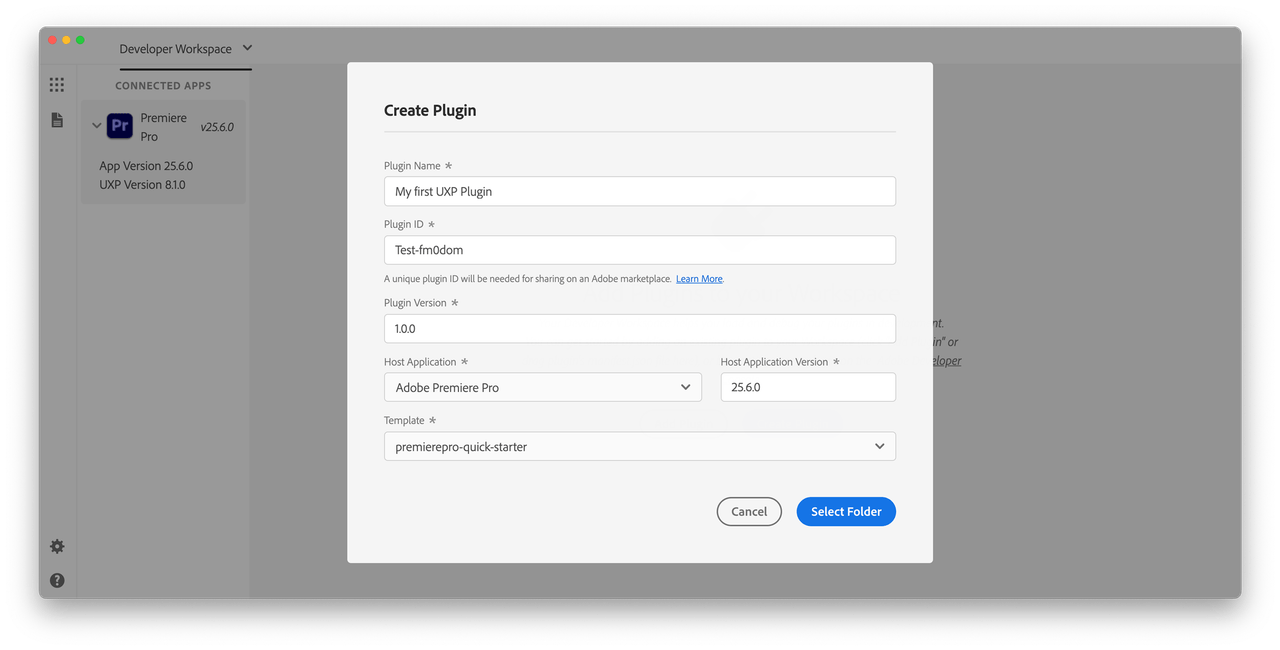 UXP Developer Tool - Create Plugin Dialog